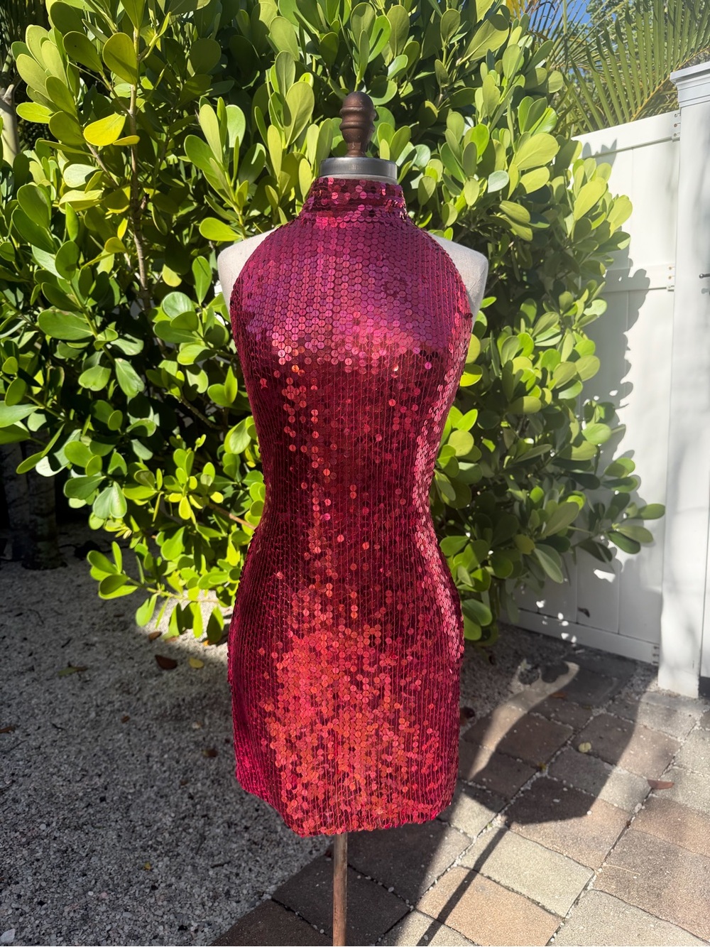 True Vintage Sequined Halter Mini Dress - Pinkish Red